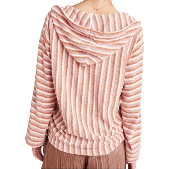 Anthropologie I Saturday Sunday Striped Chenille Hoodie Orange Pink Large L - Picture 2 of 7